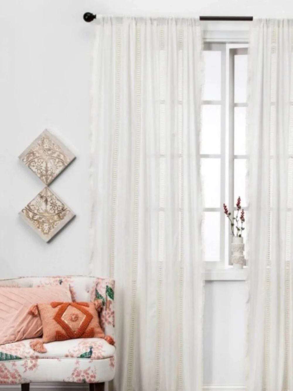 NEW Opalhouse Lace Trim Light Filtering Cream Curtain Panel